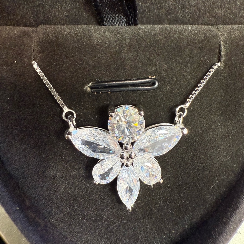 $995 Retail Moissanite & Sapphire Pendant Necklace In 925 Sterling Silver
